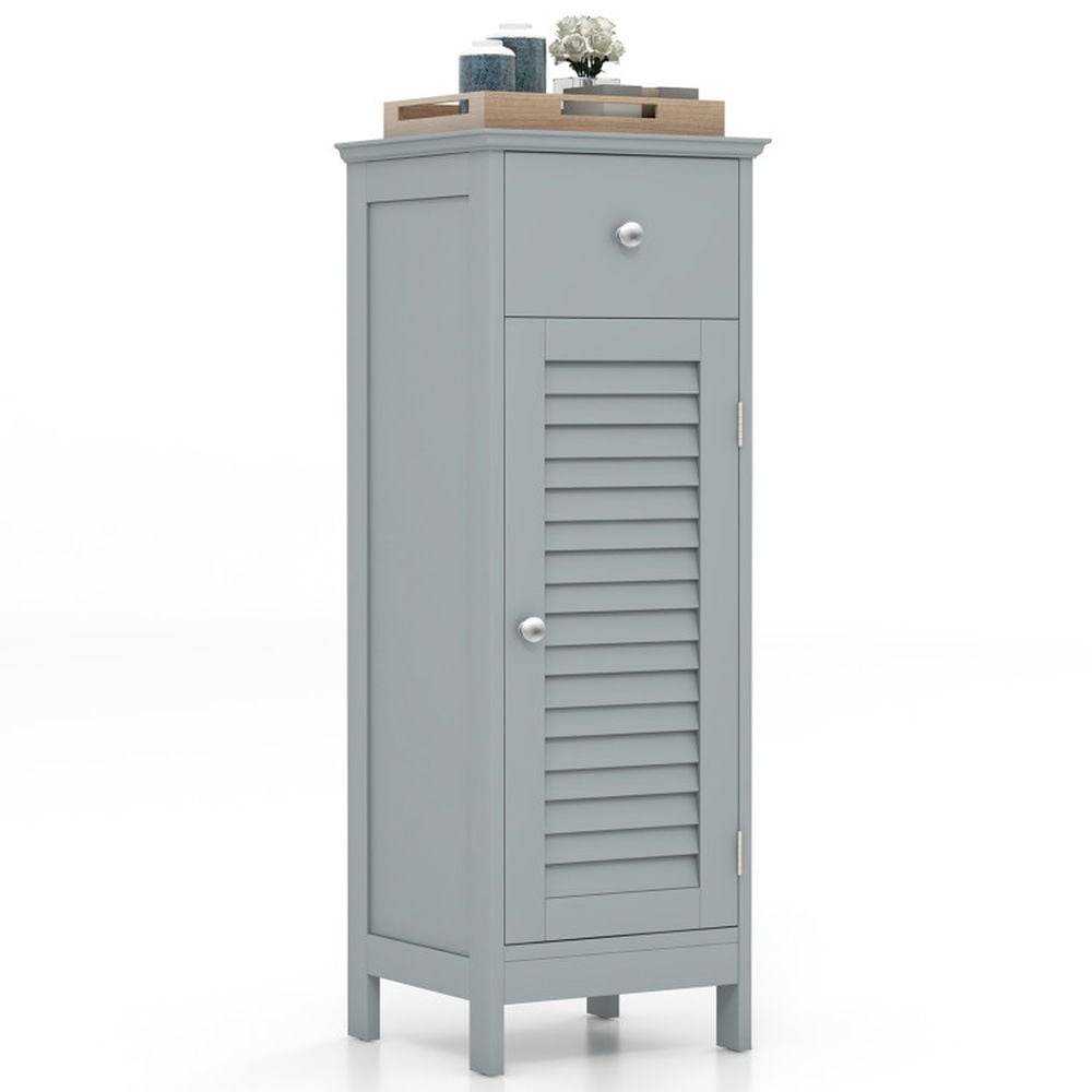 Finihen Bathroom Storage Cabinet, Bathroom Floor Cabinet, Woodern Bathroom Floor Storage Cabinet with Drawer and Shutter Door, for Bathroom, Living Room, Bedroom, Kitchen, Gray