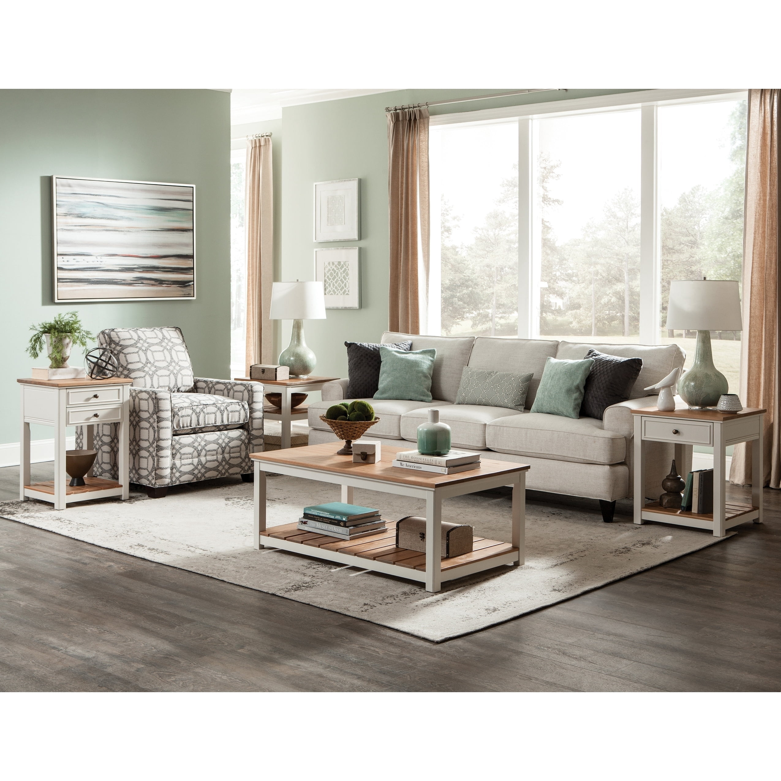 Alaterre Savannah 45"w Coffee Table, Ivory with Natural Wood Top