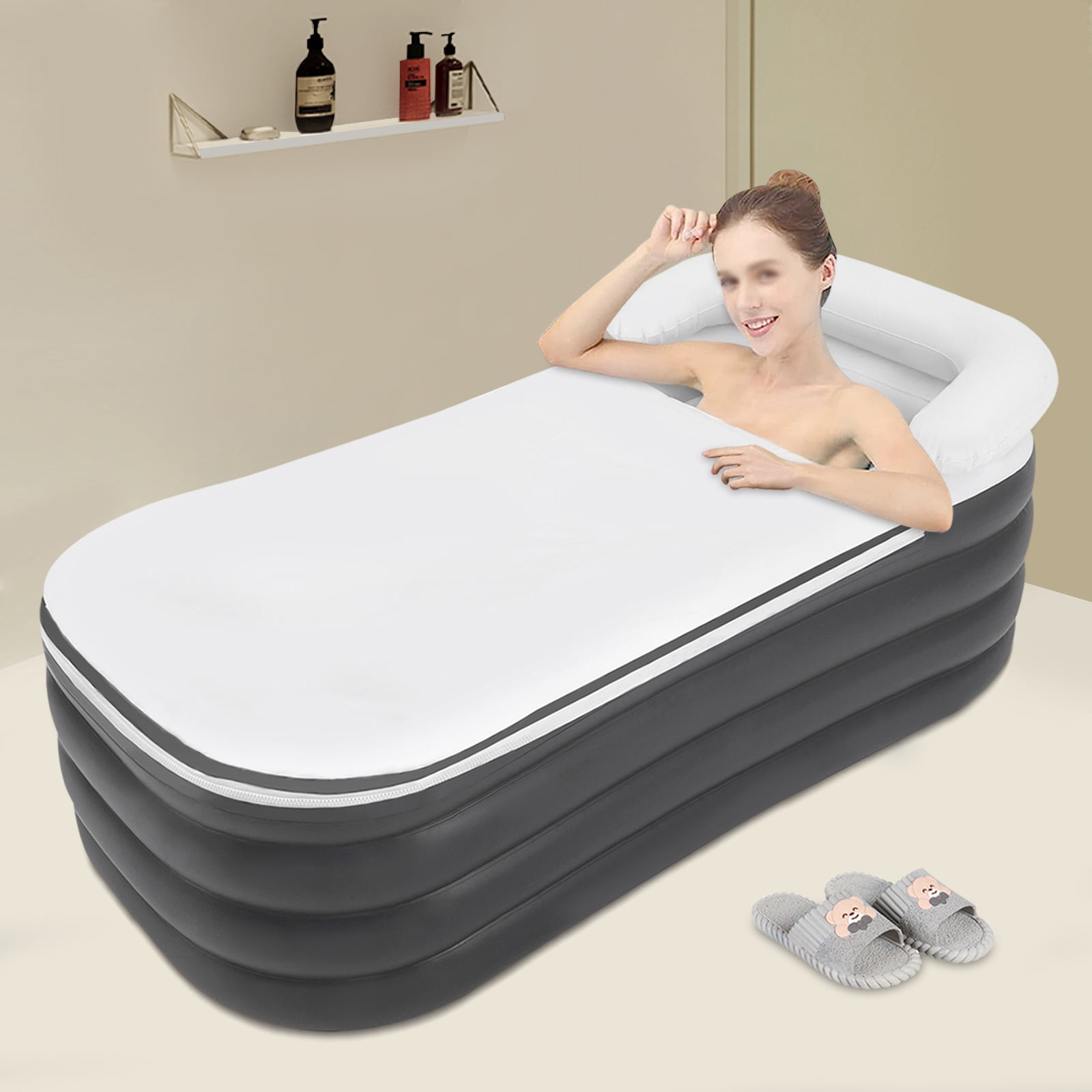 190L Foldable Portable Standing Bathtub Inflatable SPA 120V 130W for Shower Stall Hot Ice Bath 122*52*57cm for Most People Within 6ft And 220 Lbs