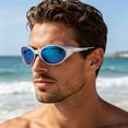 thumbnail image 4 of Bomd Polarized Sports Sunglasses Mens,UV400 Protection Mirror Lenses Oval Frame Sun Glasses, Personality Fashion Sunnies Eyewear for Running Cycling Driving Fishing Outdoor Daily Wear Blue, 4 of 9