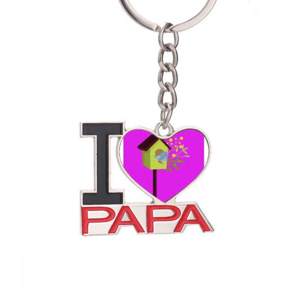 Porte-clés Art Déco Fleur Nid d'Oiseau Bleu Porte-Clés en Métal Amour PAPA Père