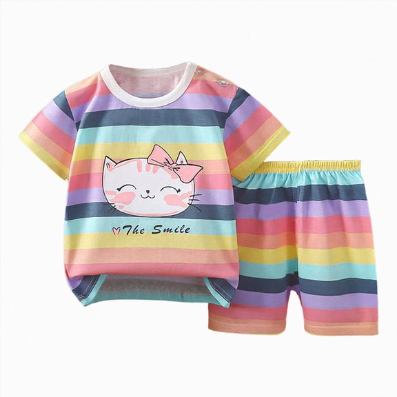 CAUYDY Toddler Baby 5T 6T 7T Girl Boy Summer Pajamas Kids Clothes 2Pcs Breathable Graphic T-Shirt & Elastic Shorts 3-9M 9-12M 12-18M Child Sleepwear (Sizes 18-24 Months,F2-Light Purple)