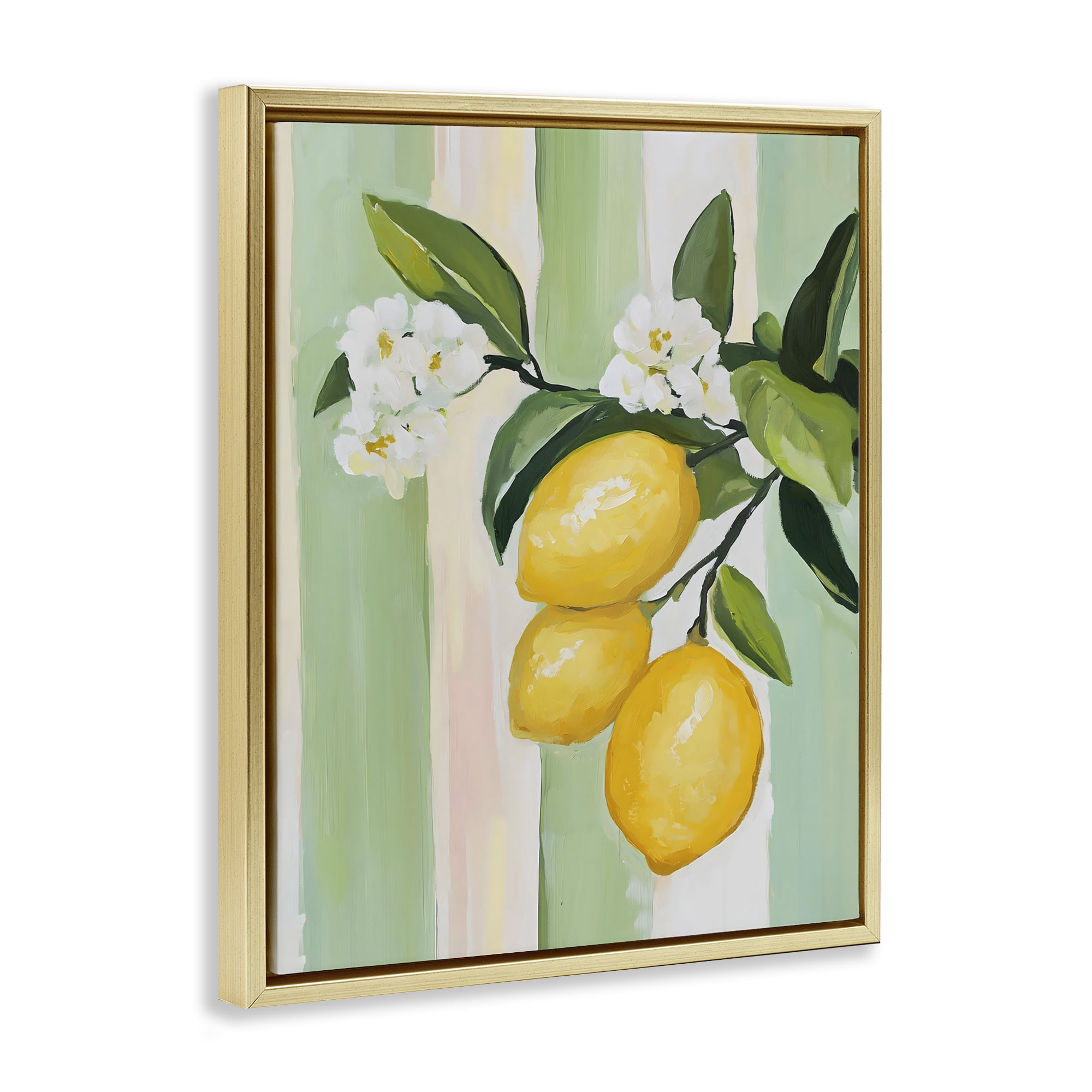 Stupell Industries Lemons & Flowers on Stripes Gold Framed Floater Canvas Wall Art, design by The Prints Vibe
