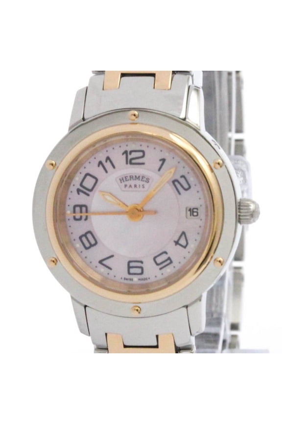 Pre-Owned HERMES Clipper Pink Gold Plated Steel Ladies Watch CP1.221 Polished