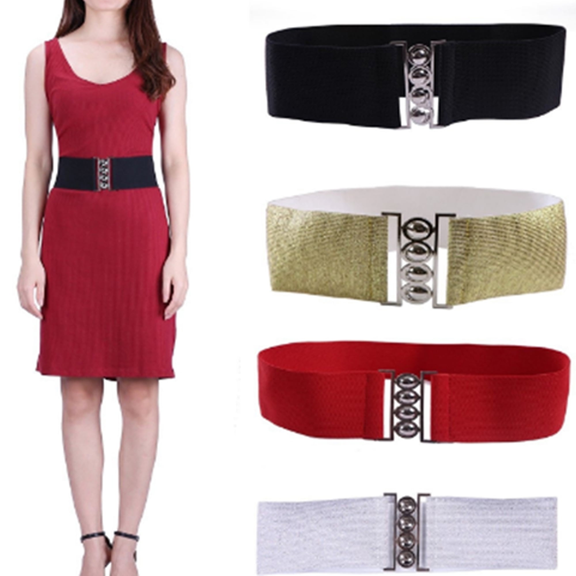 Lady Wide Fashion Waist Belt With Silver Buckle Thick Elastic Stretch Belts Gift 