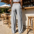 thumbnail image 5 of Uaswgudfs Women's Striped Wide Leg Pants, Elastic Waist Drawstring Pockets Full Length Casual Trousers for Beach Vacation Daily Lounge Wear, 5 of 9