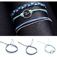 thumbnail image 4 of Granjero Gordo Pulseras 3 piezas/juego de múltiples capas para mujer, tobilleras de playa estilo bohemio, pulsera hecha a mano con olas marinas, color azul, 4 of 5