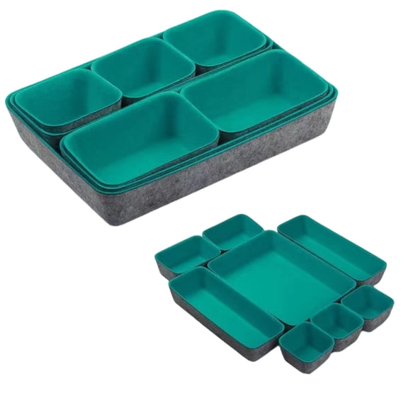 Desk Drawer Organizer Bins, 8pcs Felt Shallow Bathroom Storage Trays, Office Accessories & Workspace Organizers Jewelry & Makeup Boxes Containers(Green)