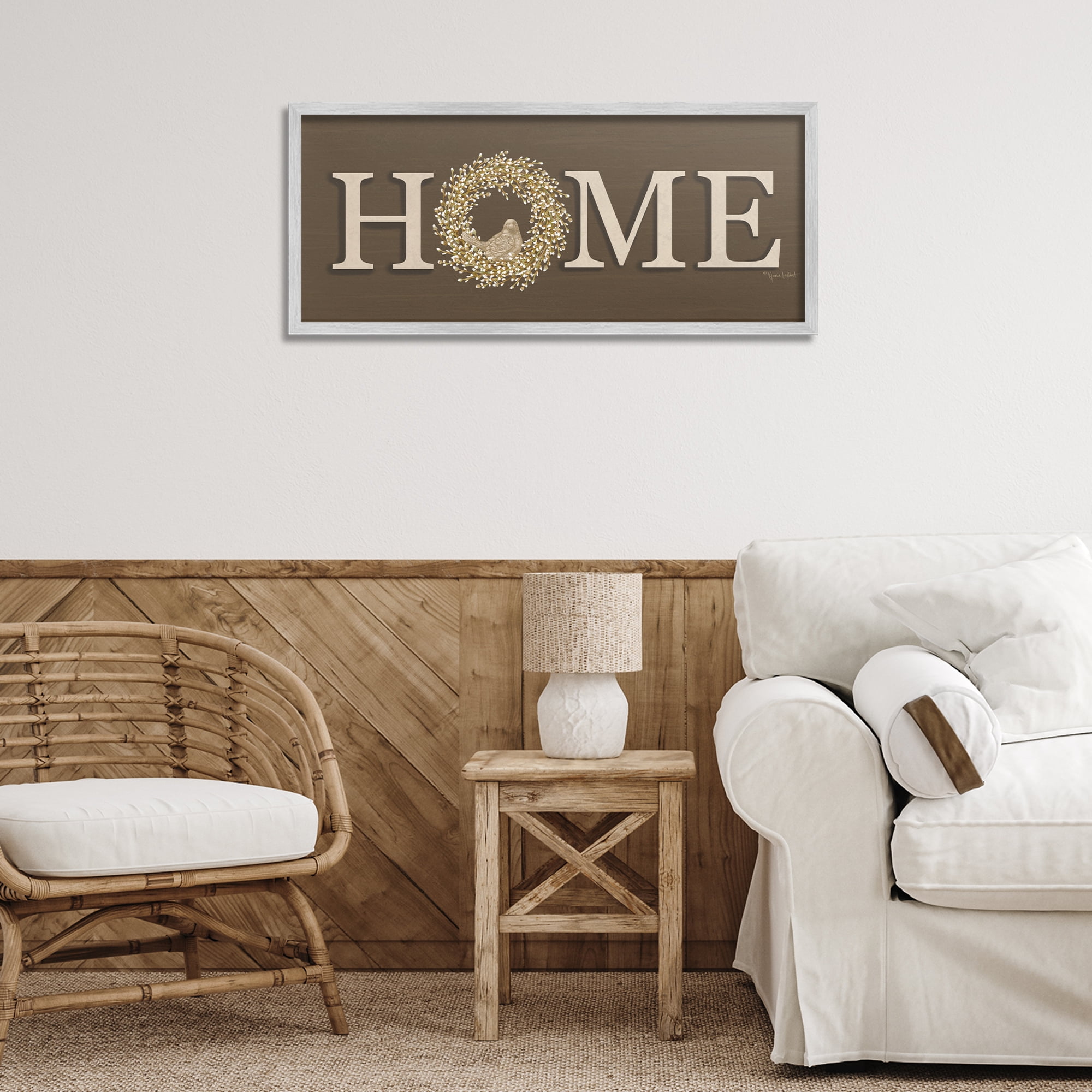 Stupell Industries Rustic Seasonal Home Typography Painting Gray Framed Art Print Wall Art, 30 x 13