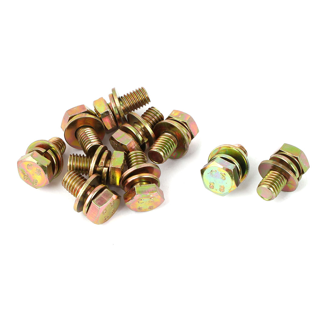 10pcs M8x16mm 8.8 Grade Yellow Zinc Plated Hex Head Bolt w Washer