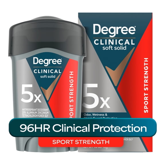 Degree Men Clinical Strength Antiperspirant Deodorant 96-Hour Sweat and Odor Protection Sport Strength Soft Solid 5x Types of Sweat, 1.6 oz