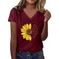 thumbnail image 2 of FASHOFT Women's Short Sleeve V Neck Sunflower Graphic Printed Summer Tees Vintage T Shirt Cotton Tops Novelty Shirt XXL, 2 of 4