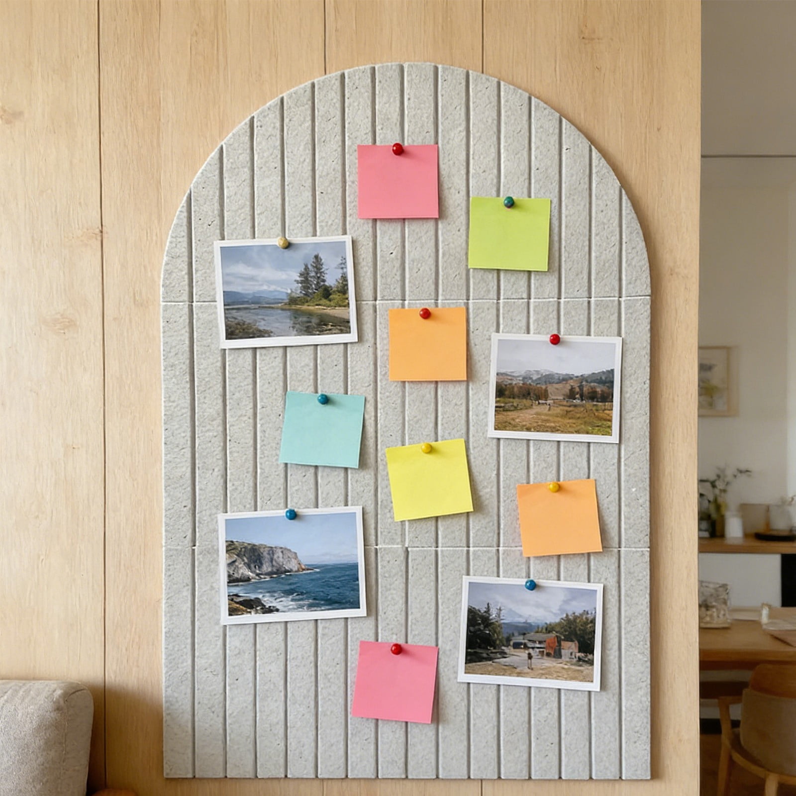 Updated Large Felt Bulletin Board, 35.43x23.62in Cork Board Alternative, 6 Customizable Adhesive Tiles, Perfect to Display Your Photos, Arched White