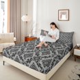thumbnail image 3 of jejeloiu Bold Damask Queen Sheets,Retro Print Queen Sheet Sets For Adults,Black Gray,4-Piece,1 Flat Sheet, 1 Fitted Sheet and 2 Pillowcases, 3 of 6
