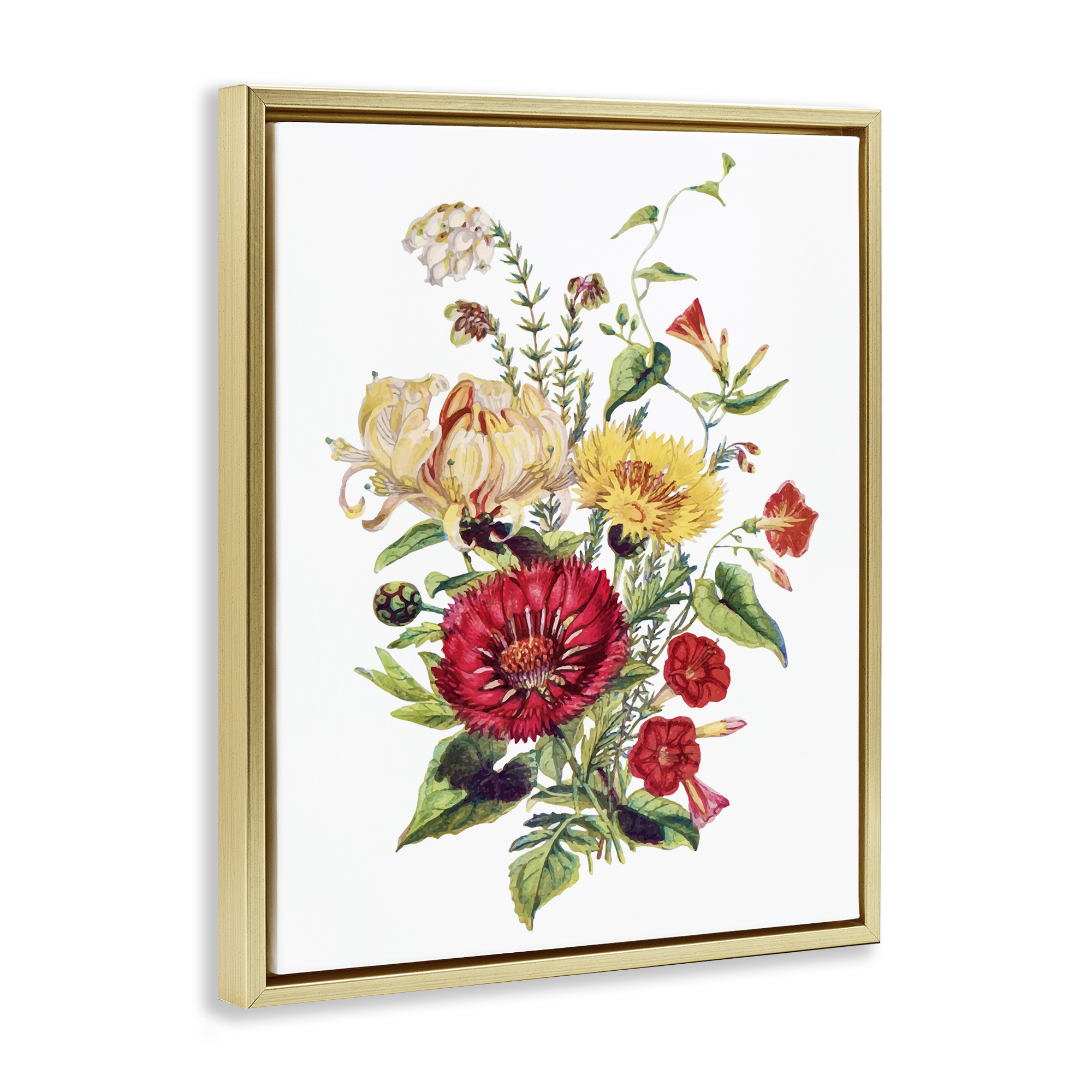 Bundle Of Wild Florals Gold Framed Floater Canvas Wall Art, design by Lettered and Lined
