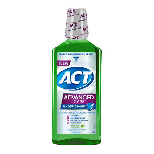 Act Advanced Care Plaque Guard Mouthwash, Clean Mint 33.8 Oz, 6 Pack