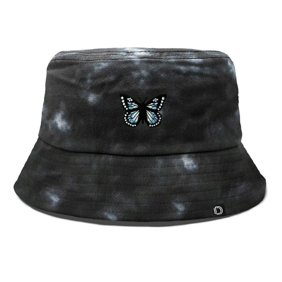 Dalix Butterfly Tie Dye Bucket Hat Cotton Embroidery Casual Outdoor Style Womens in Tie Dye Black M Medium