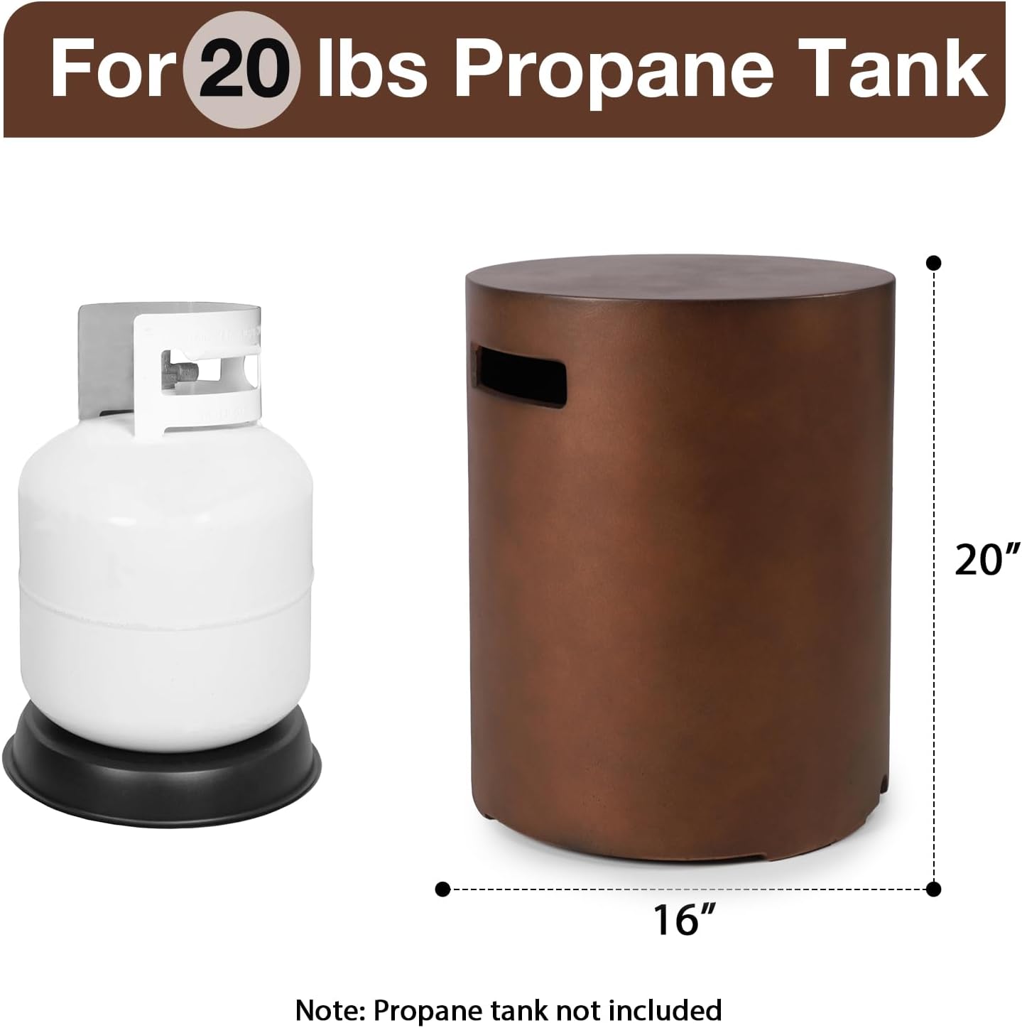 Propane Tank Cover Table 16"x16"x20"H Round Propane Tank Storage Hideaway Box for Gas Fire Pits, Brown Concrete Gas Tank Holder Outdoor Side Table for 20 Pound Gas Tank