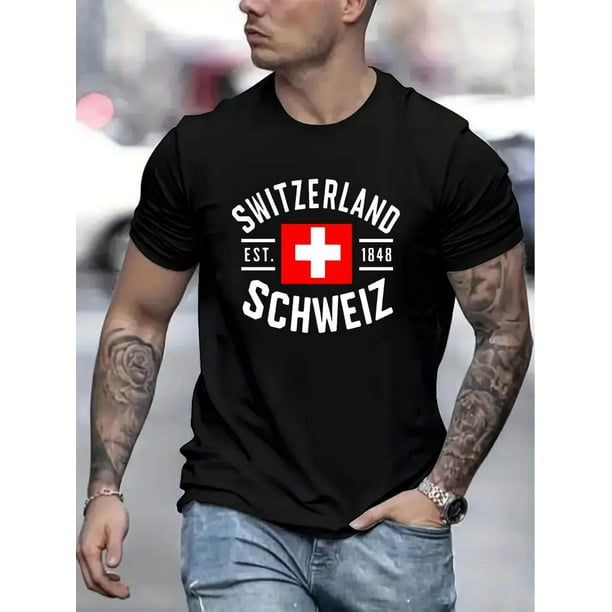 Swiss Flag 1848 Pattern Print Men's Casual Round Neck Short Sleeve Shirt