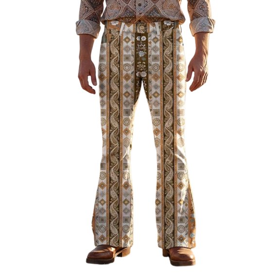 CONZONE Mens 70S Disco Flared Pants Vintage Hippie Pants for Men Trendy Funny Graphic Bell Bottoms