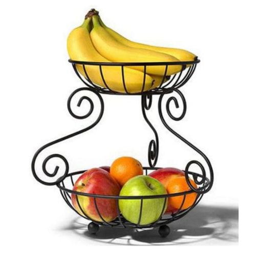 2 Tier Metal Fruit Basket Round Chrome