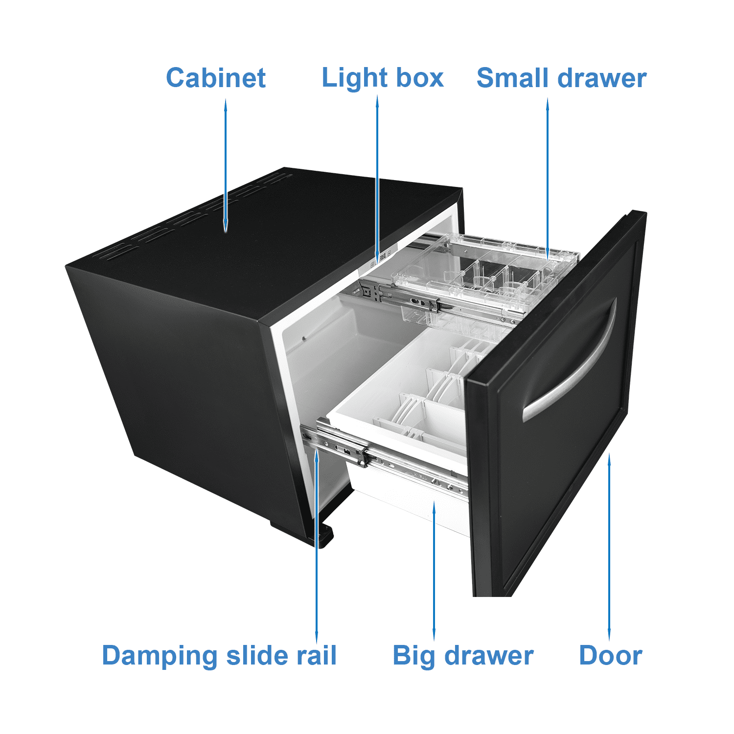 Smad 1.7 cu ft Drawer Refrigerator 12V 115V Cooler AC DC Fridge Quiet Beverage