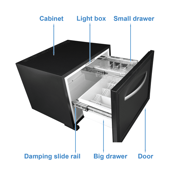 Smad Drawer Refrigerator 12V 115V Truck Cooler AC DC Fridge Hotel 1.7 cu ft Quiet