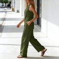 thumbnail image 6 of ibuvkizy Linen Outfit Set Women 2 Piece Sleeveless Round Neck Asymmetrical Hem Tank Tops and High Waist Wide Leg Pants with Pockets and Drawstring,Casual Loose Lounge Sets for Summer Beach Vacation, 6 of 7