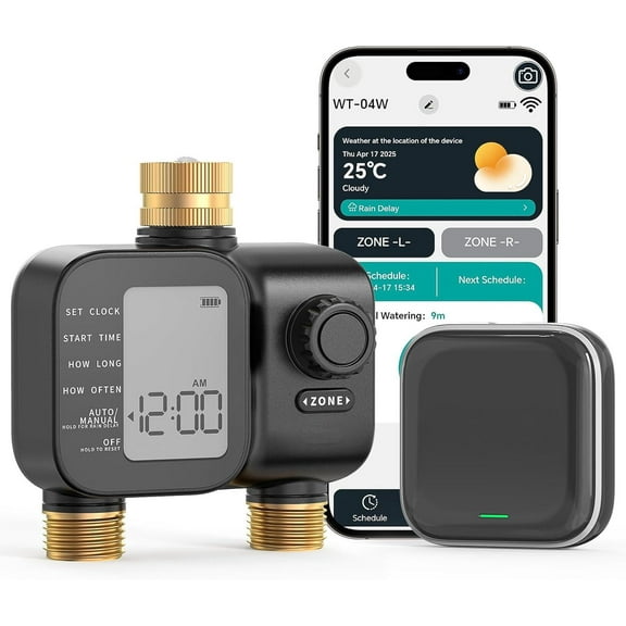 [2026 Upgrade] WiFi Sprinkler Timer 2 Zone with Brass Inlets & Outlets, Water Timer for Garden, Hose Timers Compatible Alexa/Google Voice, APP Remote Control Irrigation Timers for Garden Lawn