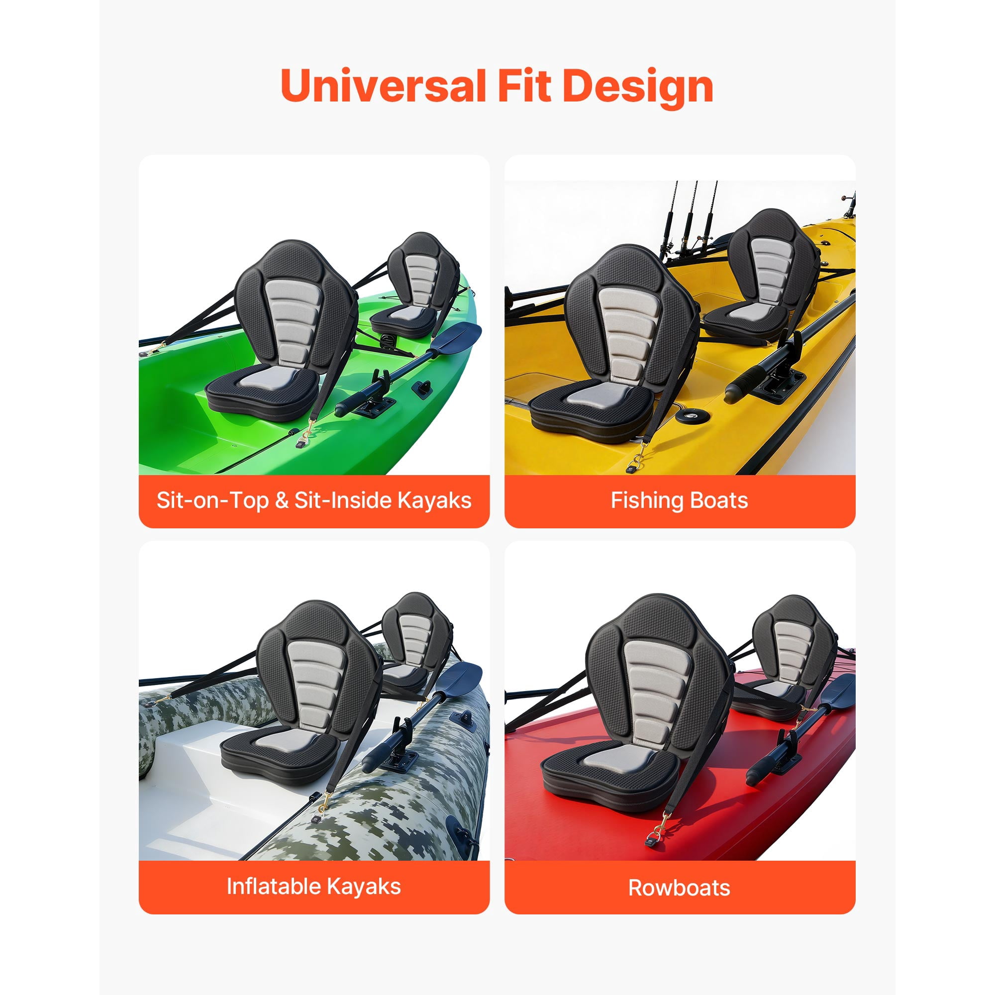 KFFKFF Universal Kayak Seat, 2 Pack 2" Thick, Soft Padded Seat with Back Support, Adjustable Straps, and Storage Bag for Paddle Boards, Canoes, Fishing Boats, Inflatable Kayaks