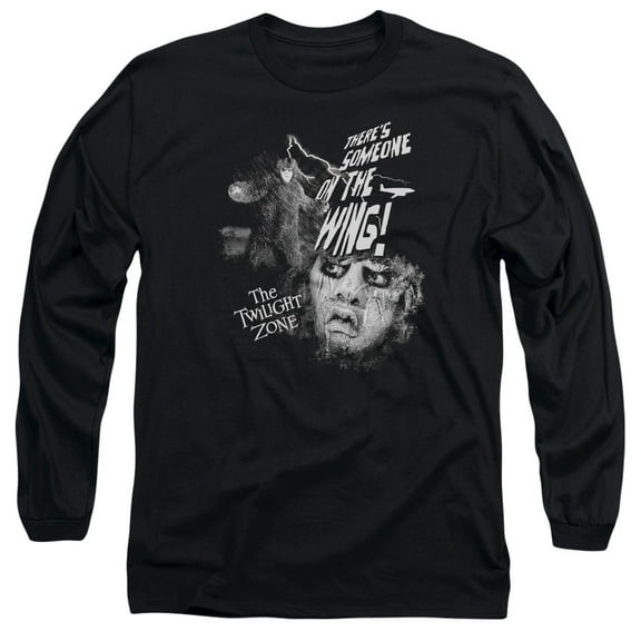 Twilight Zone Someone On The Wing Long Sleeve Adult 18/1 T-Shirt Black