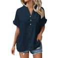 thumbnail image 4 of Womens Shirts Summer Blouses Casual Tops Batwing Sleeve Pocket Patched Shirt Casual Work T Shirts Double Layer Wrinkled Fabric Womens Tops, 4 of 5