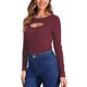 thumbnail image 4 of INSPIRE CHIC Blusas de leotardo de punto acanalado con corte frontal, cuello redondo y mangas largas XS Burdeos, 4 of 5