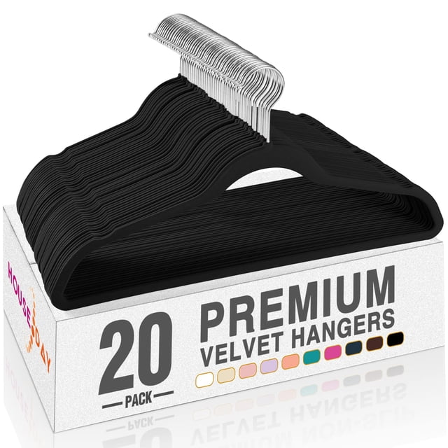 Perchas de terciopelo HOUSE DAY Premium antideslizantes, paquete de 20 unidades, negras