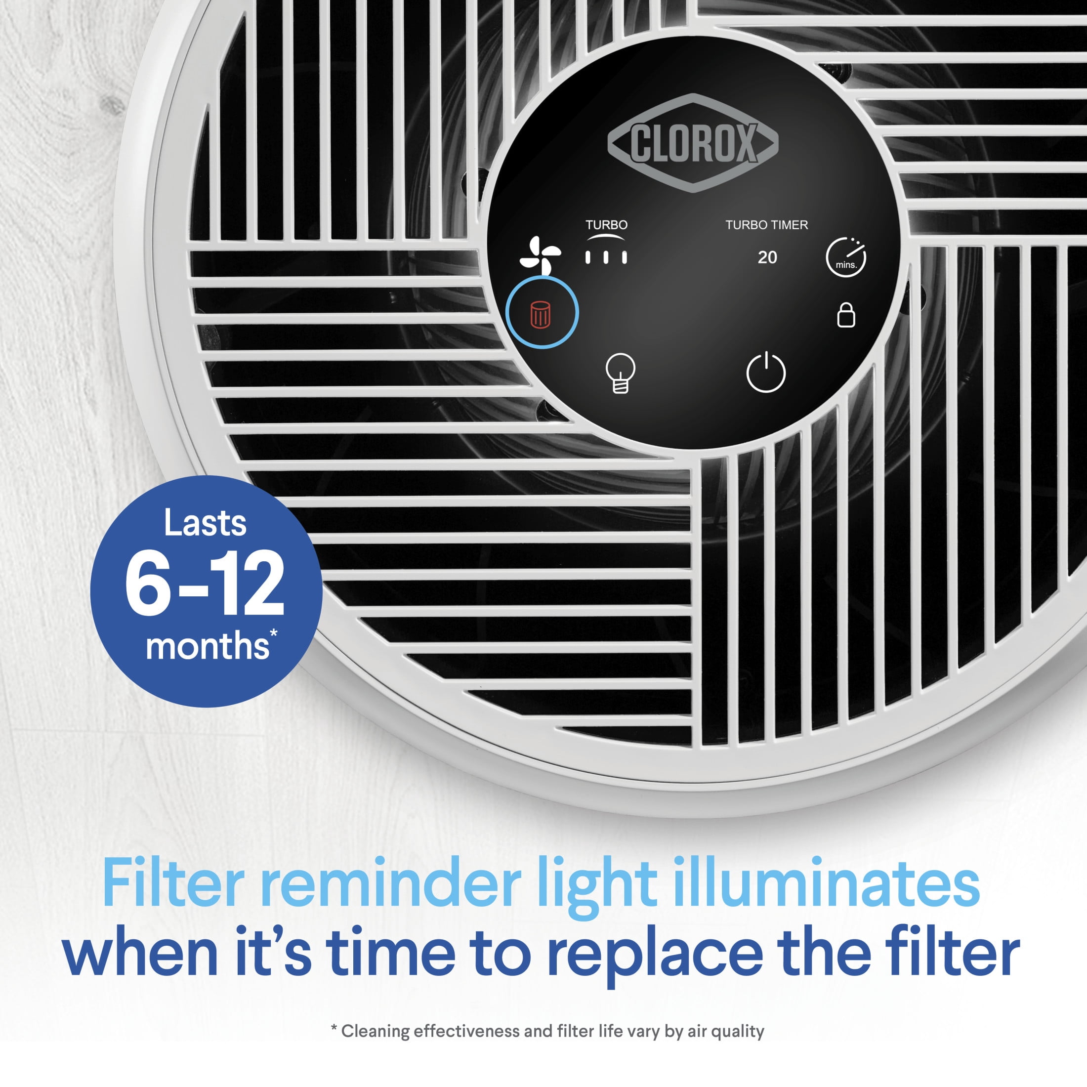 Clorox Air Purifier Replacement Filter for Turbo + Large Room Unit, True HEPA, 1,650 Sq. Ft. Capacity, Lasts 6-12 Months, Fits Model 11091