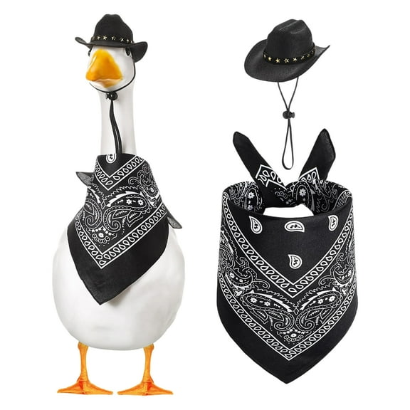 Western Cowboy Porch Goose Outfit Lawn Cement Goose Clothes Plastic Goose Clothing Cowboy Hat and Bandana Scarf for Western Theme Party 23" Statue Outdoor Garden Patio Yard Decor