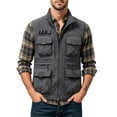 thumbnail image 2 of Men's Vest with Multi Pockets Breathable Lightweight Outdoor Cargo Vest Solid Color Stand Collar Jacket Men's Travel Sports Workout Vest, 2 of 6