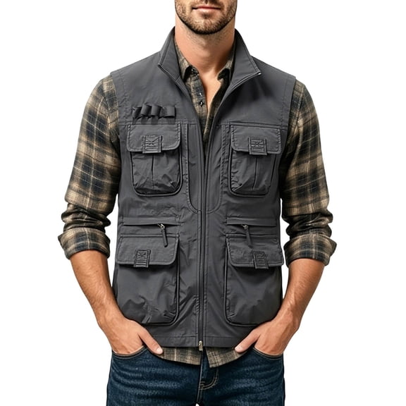 Men's Utility Hiking Safari Vest Big and Tall Outdoor Sleeveless Jacket Lightweight Work Photo Cargo Waistcoat