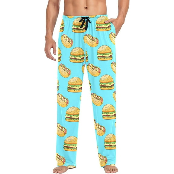 Mens Pajama Pants Cheeseburger Hot Dog Men's Pajama Bottoms Soft Cotton Sleep Pjs Lounge Pants L
