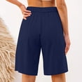 thumbnail image 4 of 10" Inseam Bermuda Linen Shorts Women Plus Size Knee Length Wide Leg Mid Rise Stretch Cargo Long Shorts Elastic Waist Pull on 2025 Summer Comfy Shorts with Pockets Blue XXL, 4 of 6