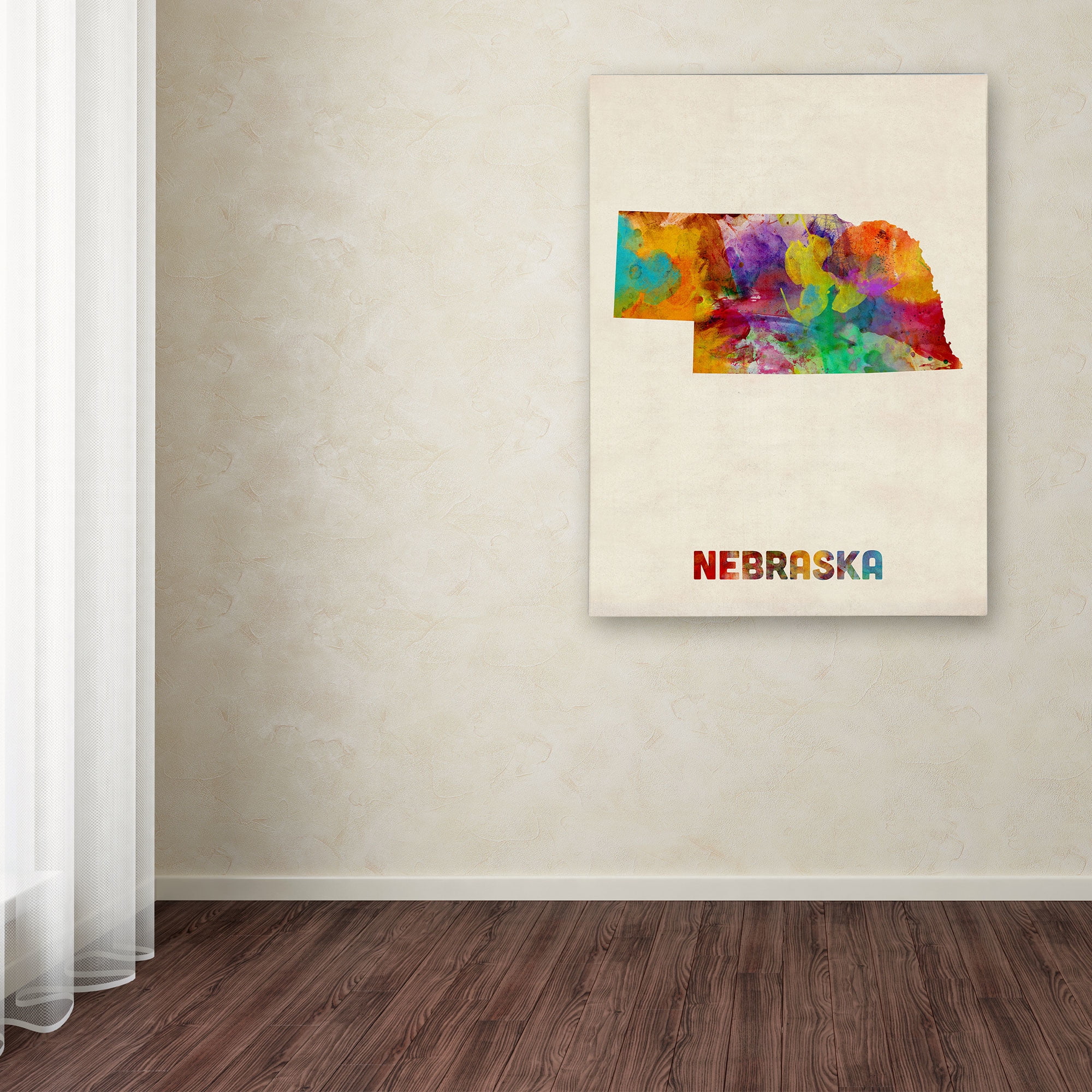 Trademark Fine Art "Nebraska Map" Canvas Wall Art by Michael Tompsett