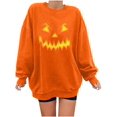 thumbnail image 1 of Chandails en Molleton Visage de Citrouille d'Halloween pour Femmes Manches Longues Surdimensionnées Col Rond Orange Pull Tops, 1 of 7