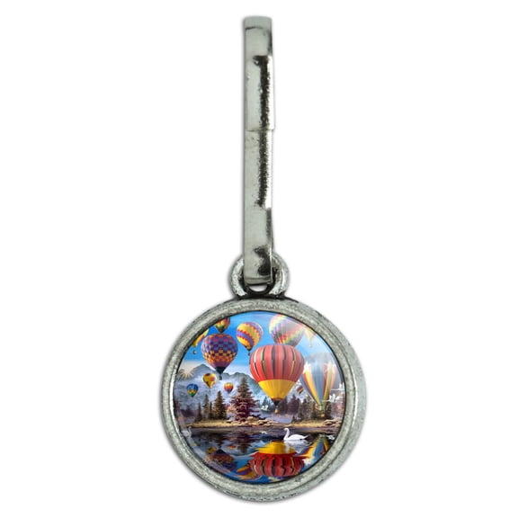 Hot Air Balloons Mountain Reflections Antiqued Charm Clothes Purse Suitcase Backpack Zipper Pull Aid