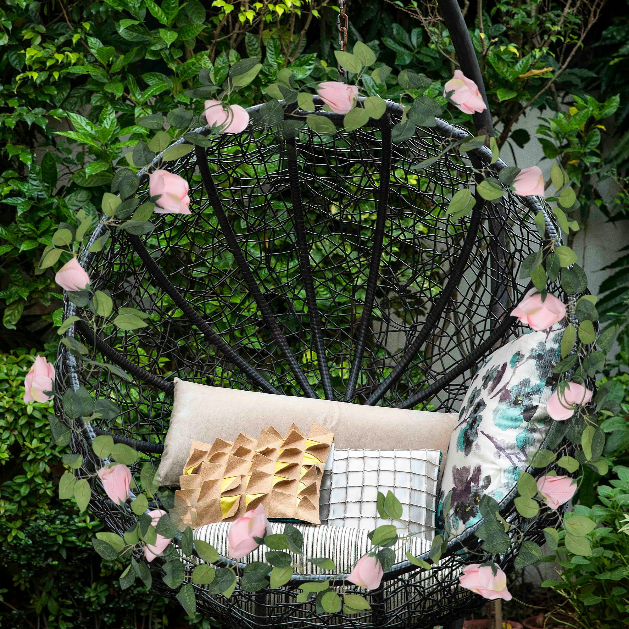 Unique Bargains 2pcs Artificial Flowers Hanging Vine 90.55" Pink