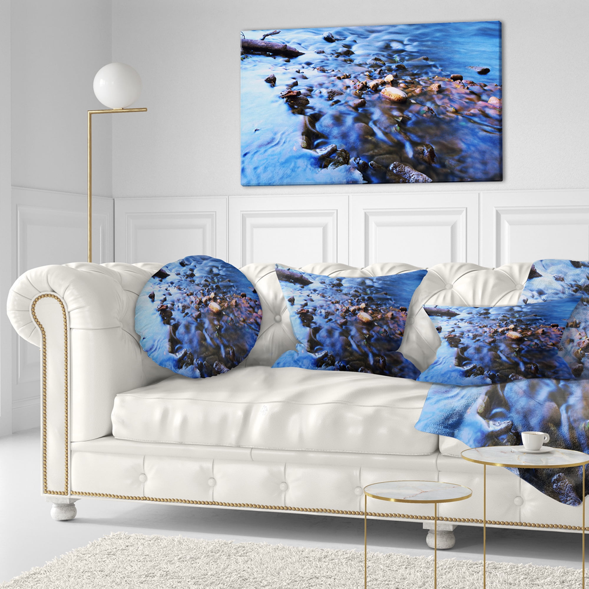 Designart Rock Blue River Panorama - Oversized Beach Throw Pillow - 12x20