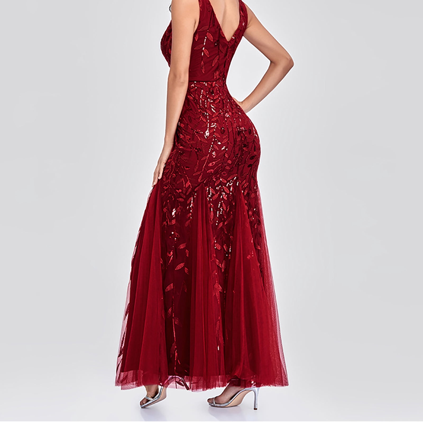 Womens Luxurious Sequins Formal Evening Dress Elegant Sleeveless Mermaid Tulle Floor Lenght Party Cocktail Dresses