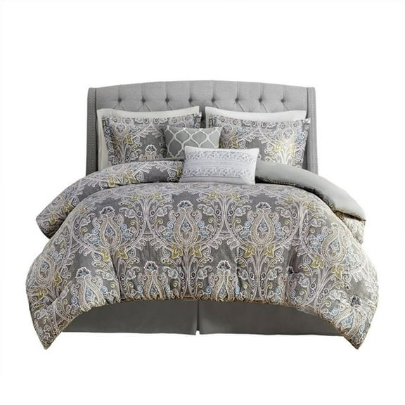 Pemberly Row 6-Piece Cotton Sateen Printed Comforter Set in Gray