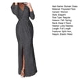 thumbnail image 7 of Quixlent Women Evening Dress Deep V Neck Sequin Decor Long Sleeves Elastic Waist Pleated Split Hem Solid Color Formal Occasions Wedding Party Prom Maxi Dress, 7 of 7