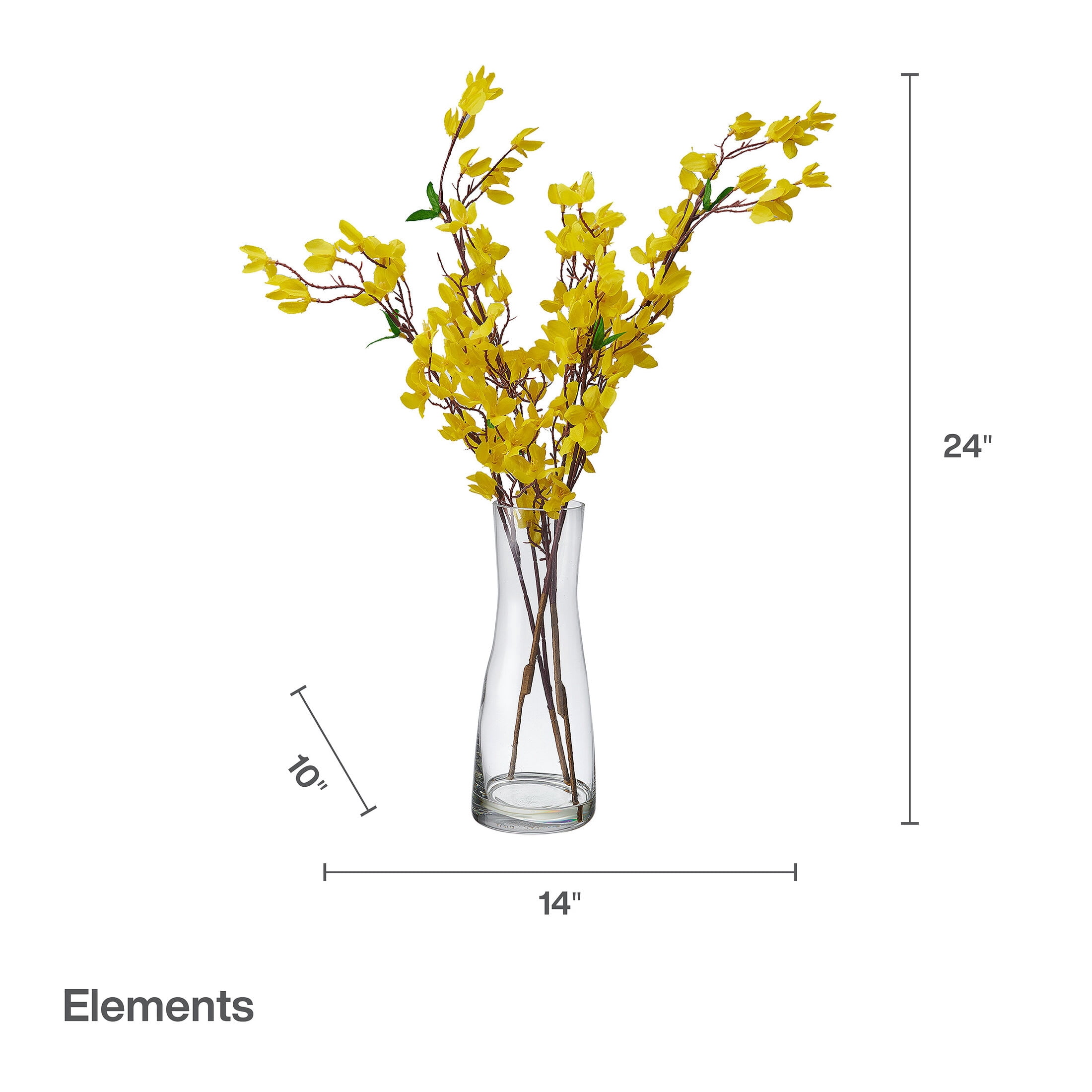 Elements Artificial Realistic Look and Feel Forsythia Arrangement in Clear Glass Vase