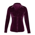 thumbnail image 3 of IROINNID Womens Long Sleeve V-Neck Shirts Winter Velvet Button Pocket Home Shirt Top,Purple, 3 of 4